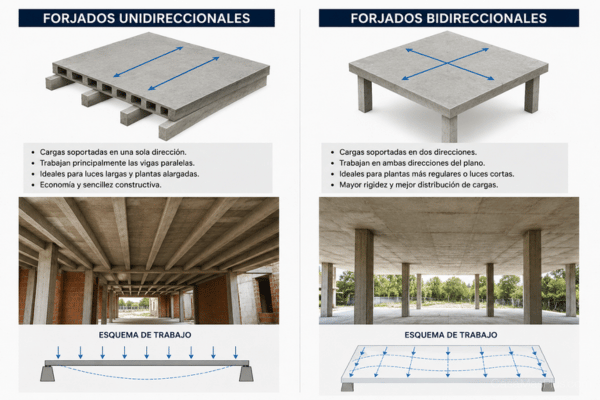 Forjados unidireccionales vs. bidireccionales: diferencias y usos